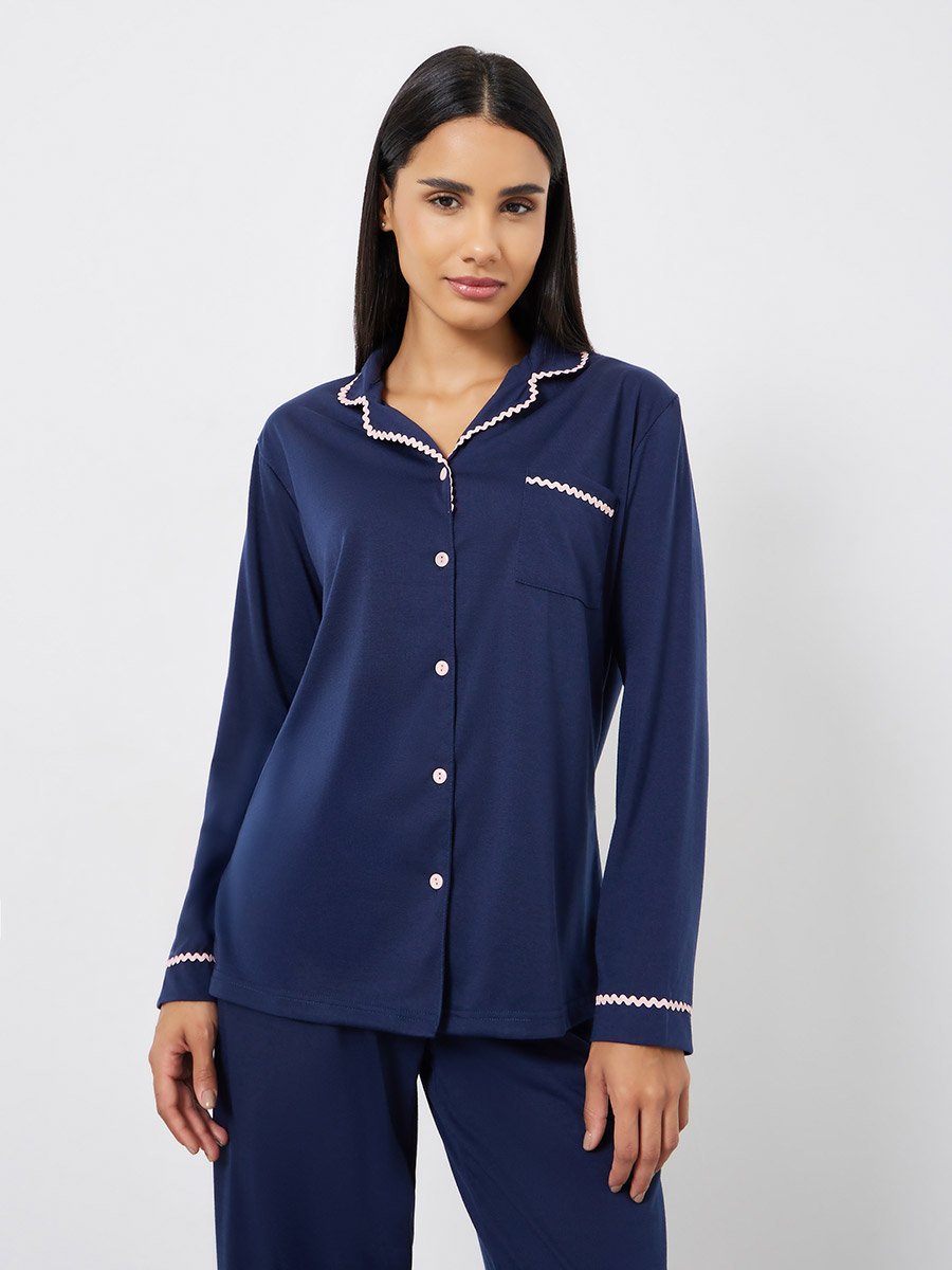 Rick Rack Trim Long Sleeve Shirt and Pyjama Set