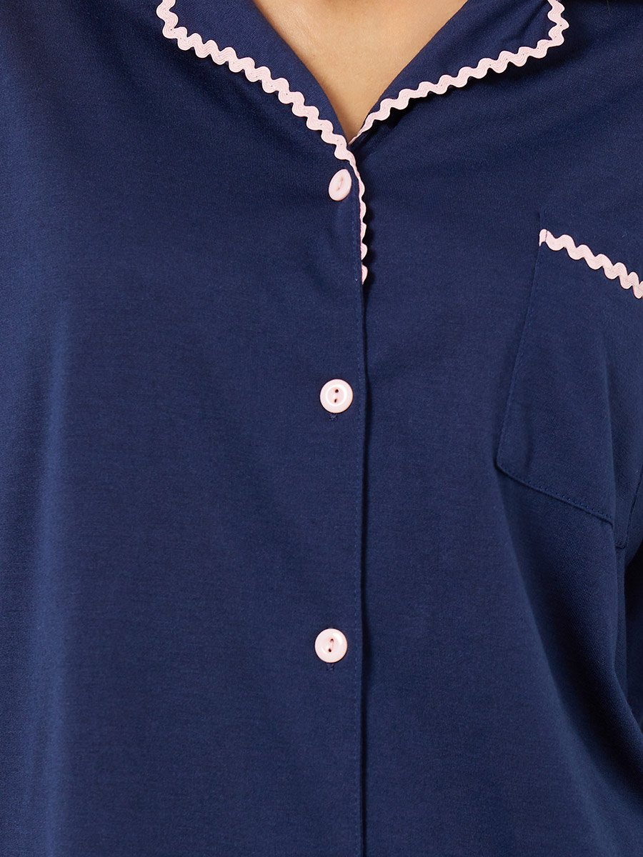 Rick Rack Trim Long Sleeve Shirt and Pyjama Set