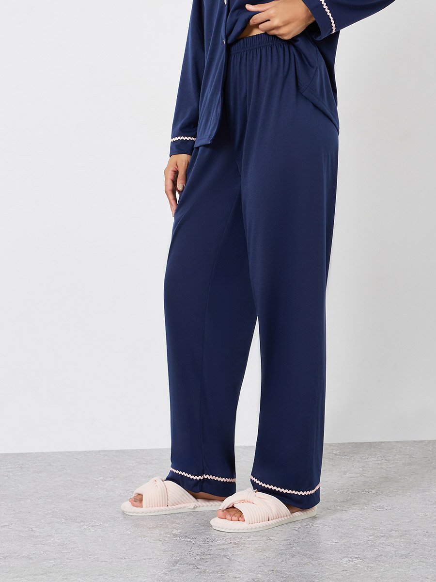 Rick Rack Trim Long Sleeve Shirt and Pyjama Set