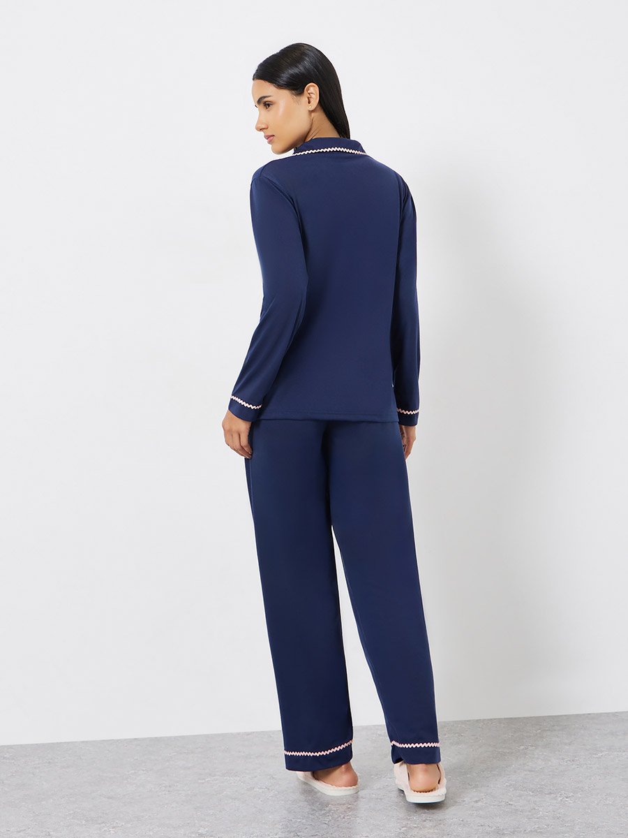 Rick Rack Trim Long Sleeve Shirt and Pyjama Set