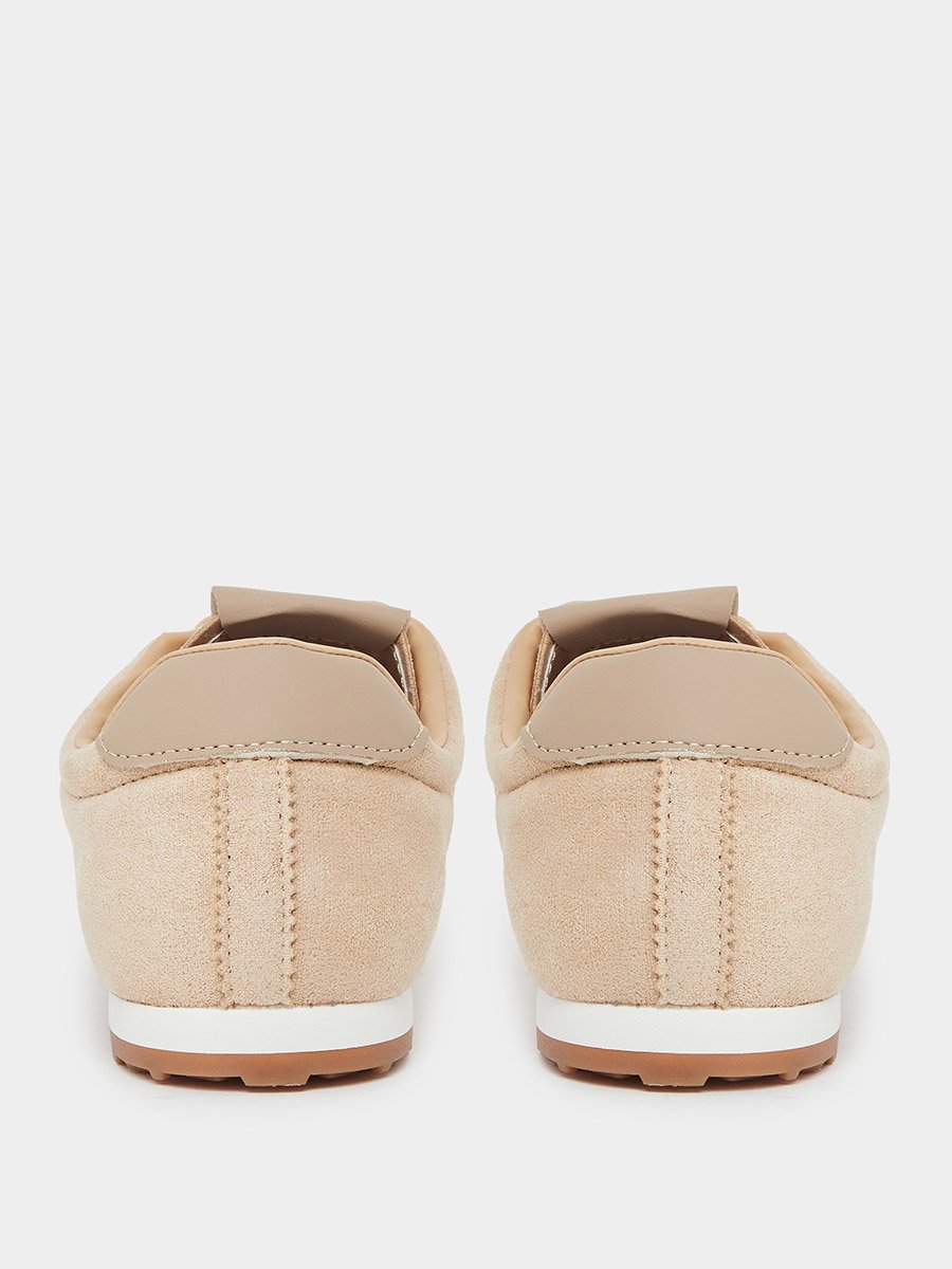 Tan Suede-Look Lace-Up Sneakers