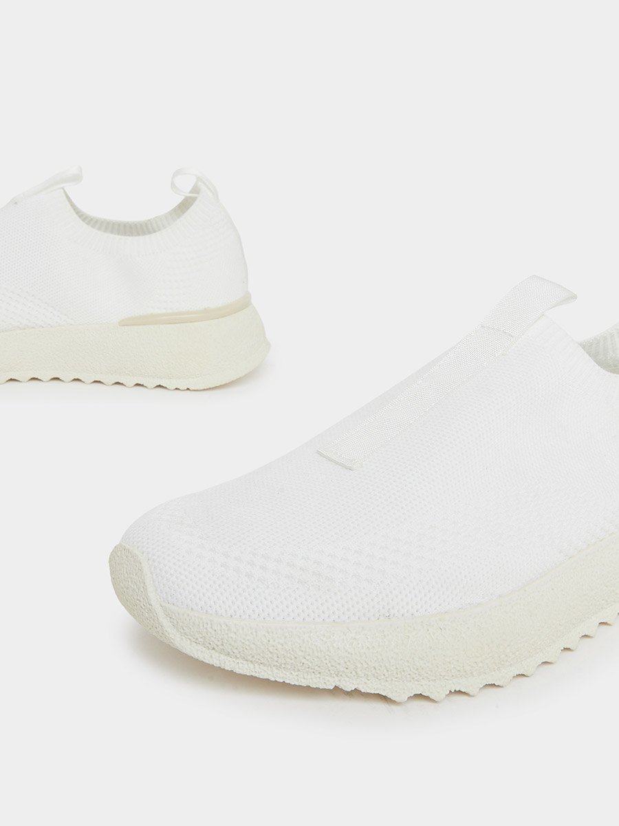 White Textile Slip-On Sneakers