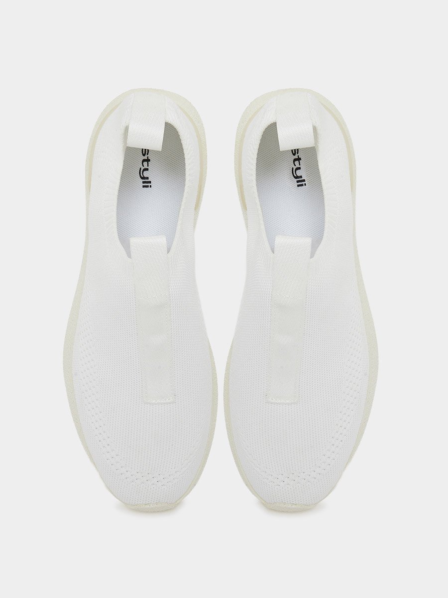 White Textile Slip-On Sneakers
