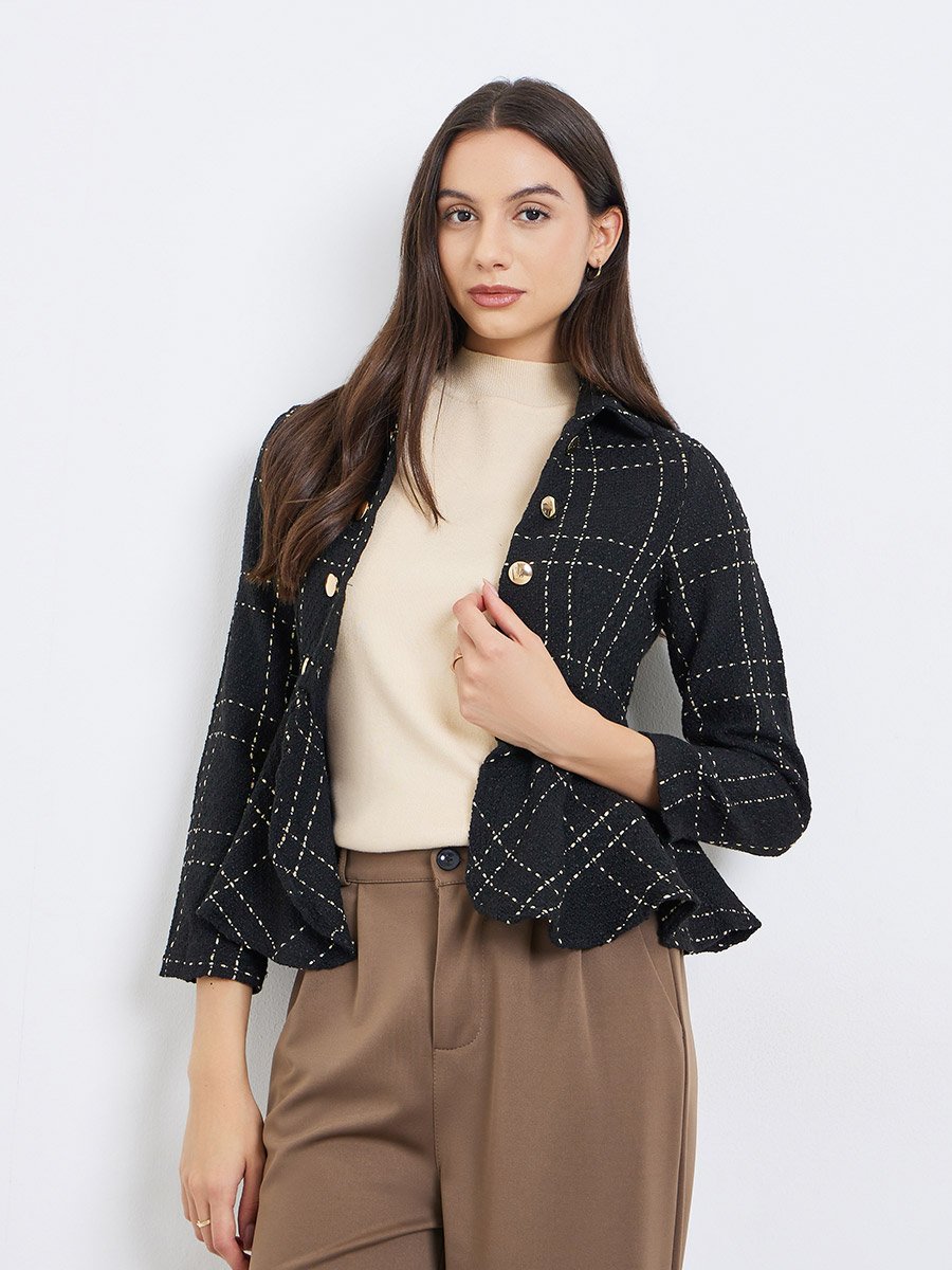 Black Tweed Buttoned Jacket