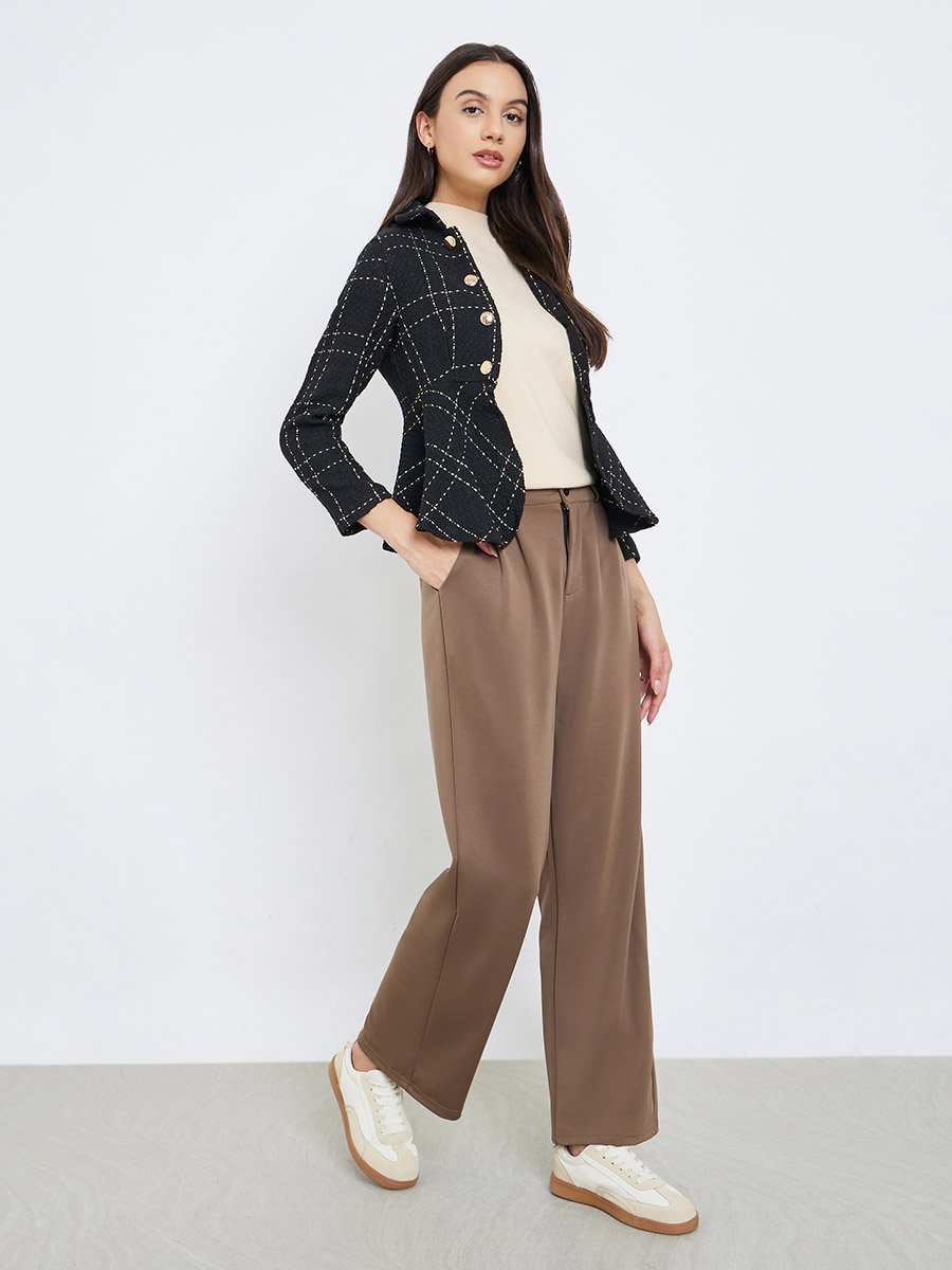 Black Tweed Buttoned Jacket