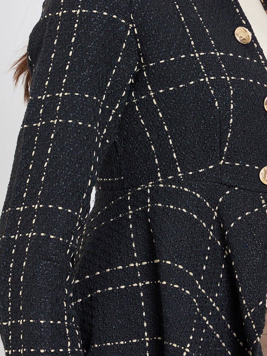 Black Tweed Buttoned Jacket