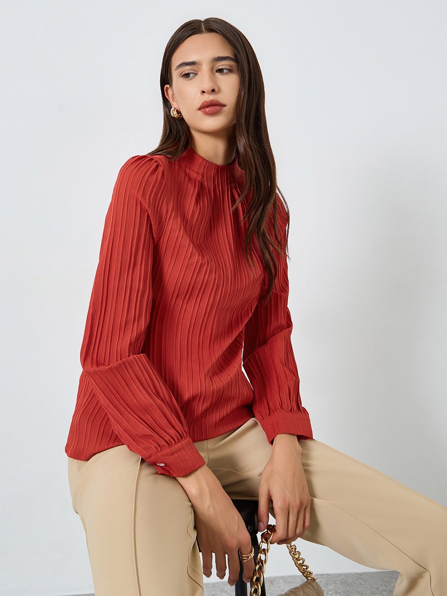 Textured Pleated Puff Sleeve Top