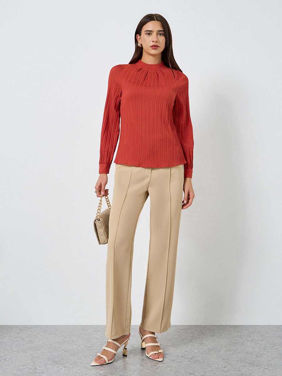 Textured Pleated Puff Sleeve Top