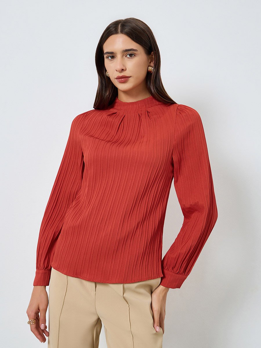 Textured Pleated Puff Sleeve Top