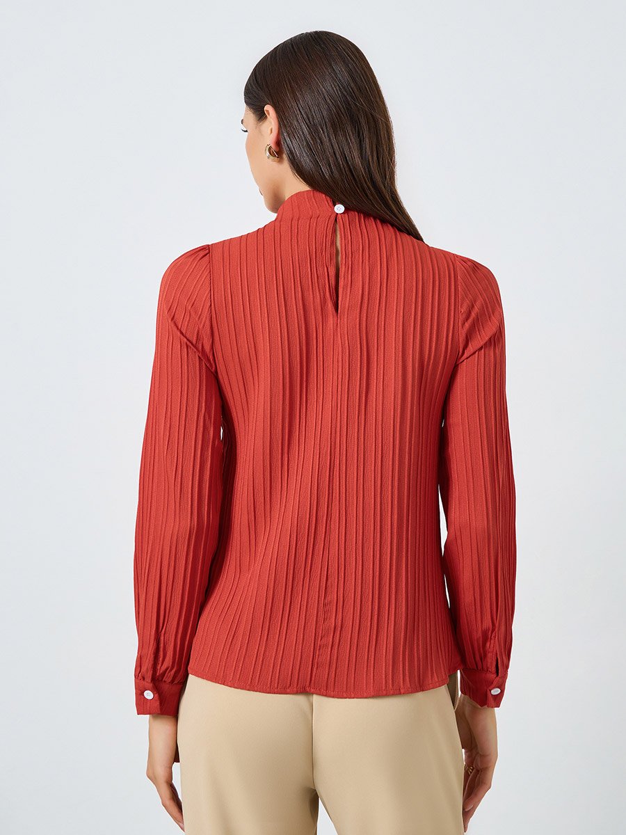 Textured Pleated Puff Sleeve Top