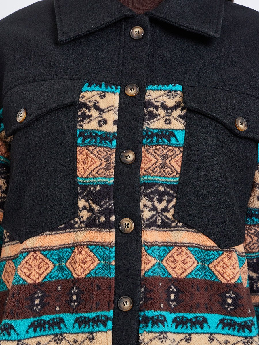Women Boho Print Button Front Jacket