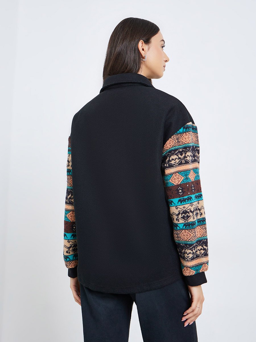Women Boho Print Button Front Jacket