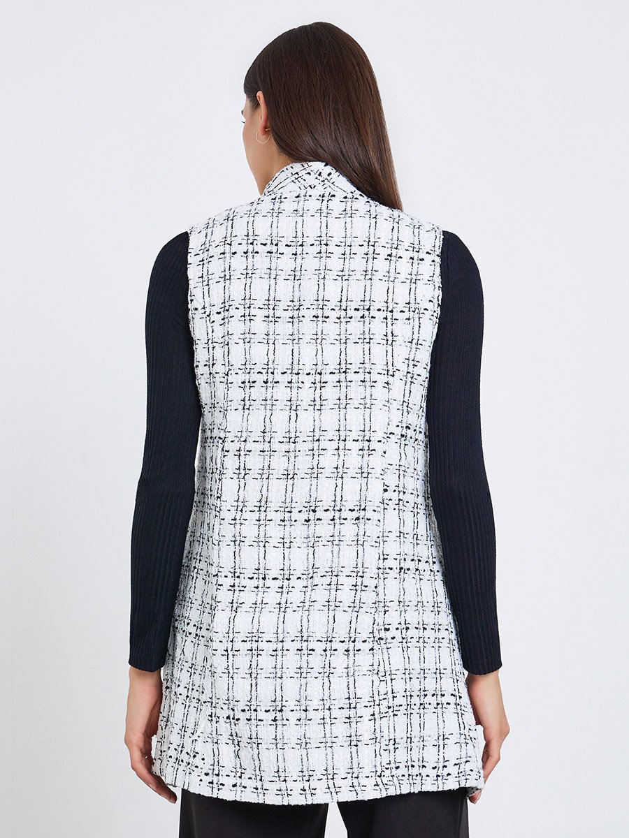 Checked Tweed Look Sleeveless Jacket