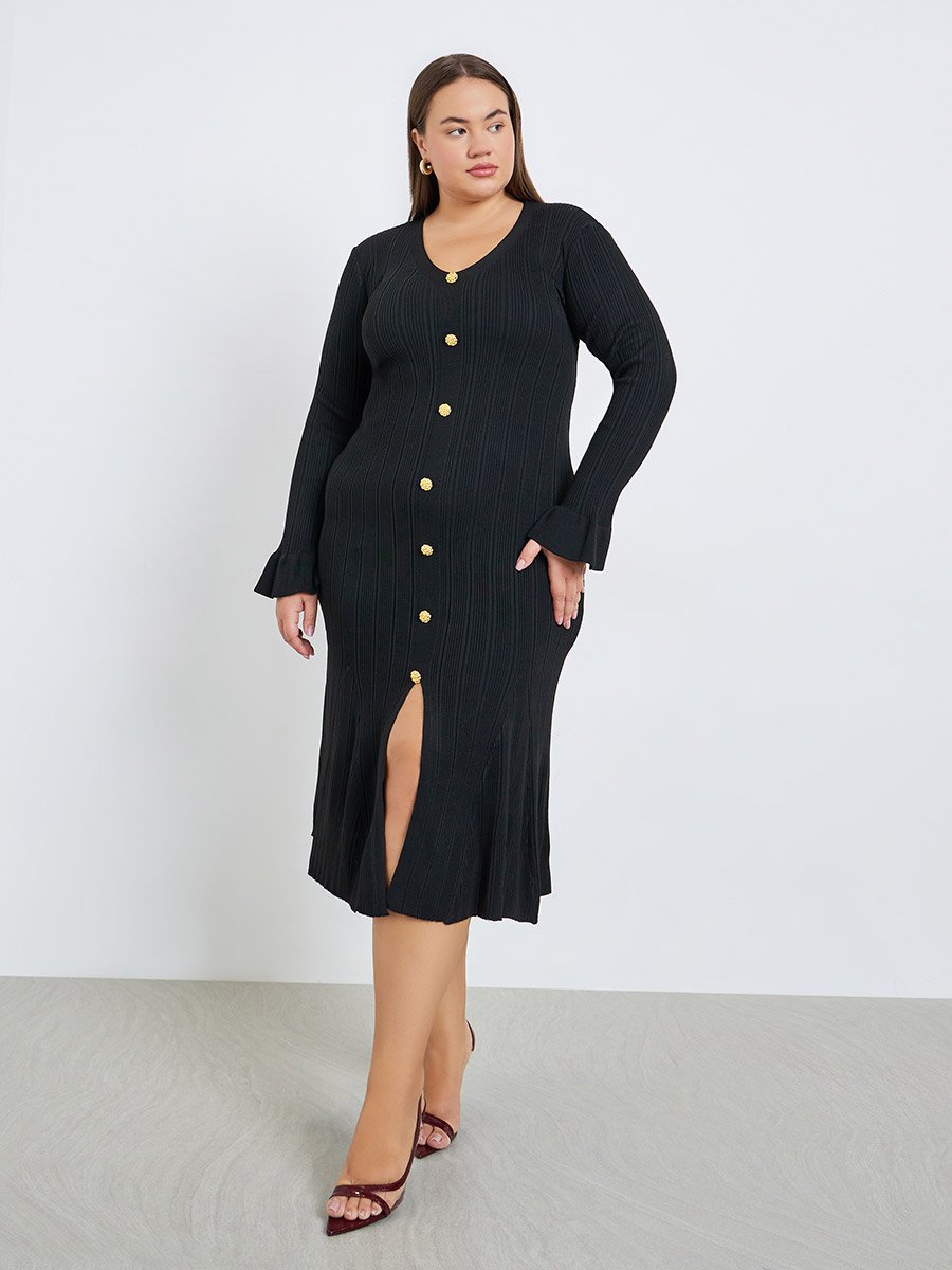 black ribbed button detail midi dress Buy Roman Black Ribbed Button Detail Midi Dress from Next Luxembourg