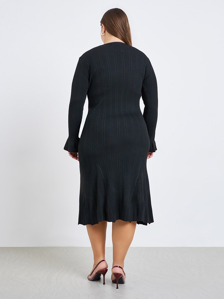 black ribbed button detail midi dress Women's Knit Ribbed Collar Button Down Midi Dress  Lucca Couture