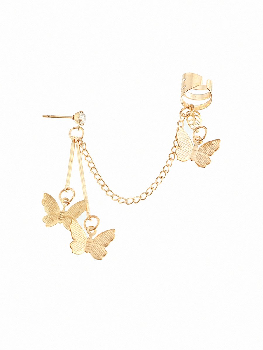 Butterfly Chain Ear Cuff and Stud Earrings