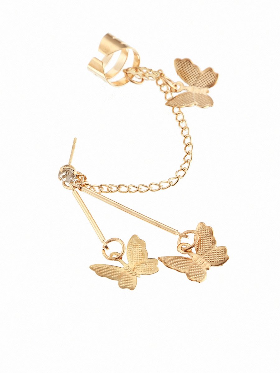 Butterfly Chain Ear Cuff and Stud Earrings