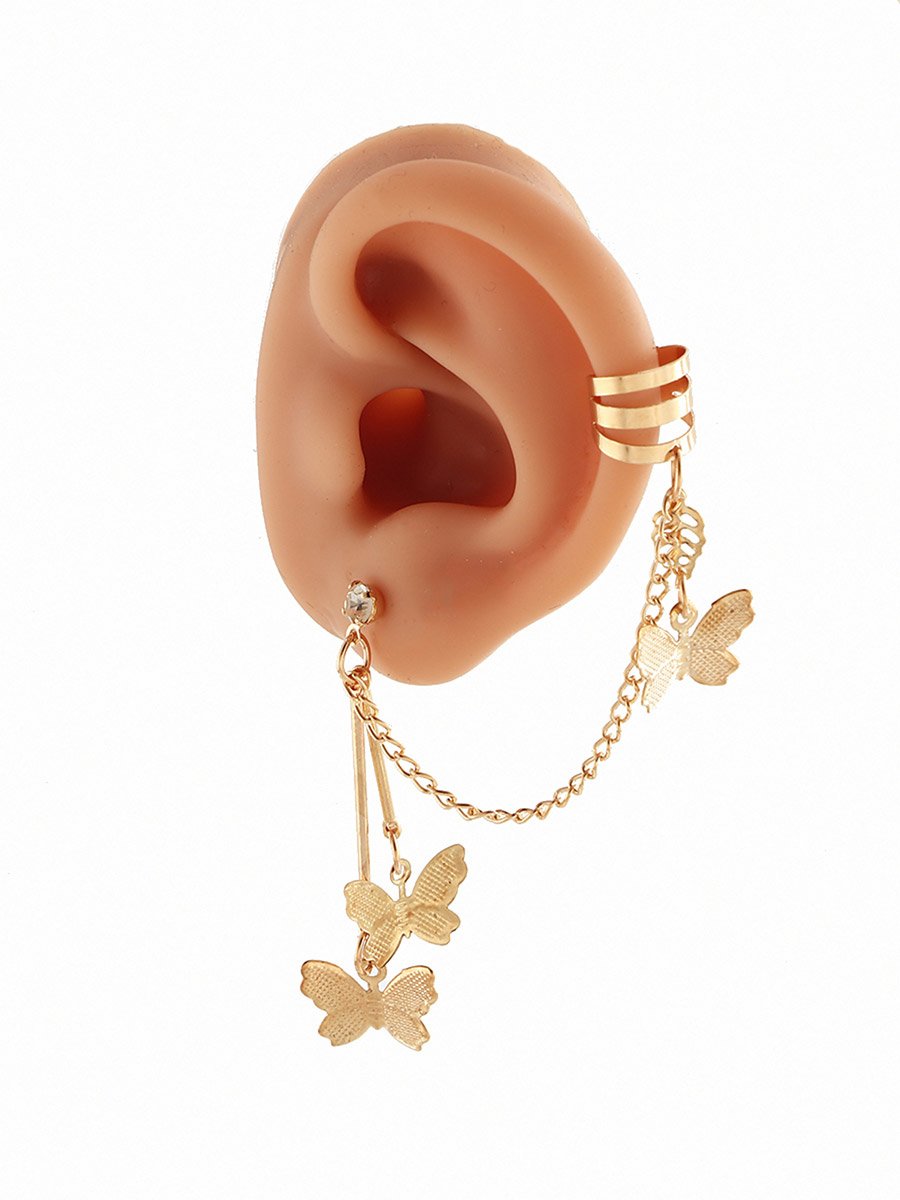 Butterfly Chain Ear Cuff and Stud Earrings