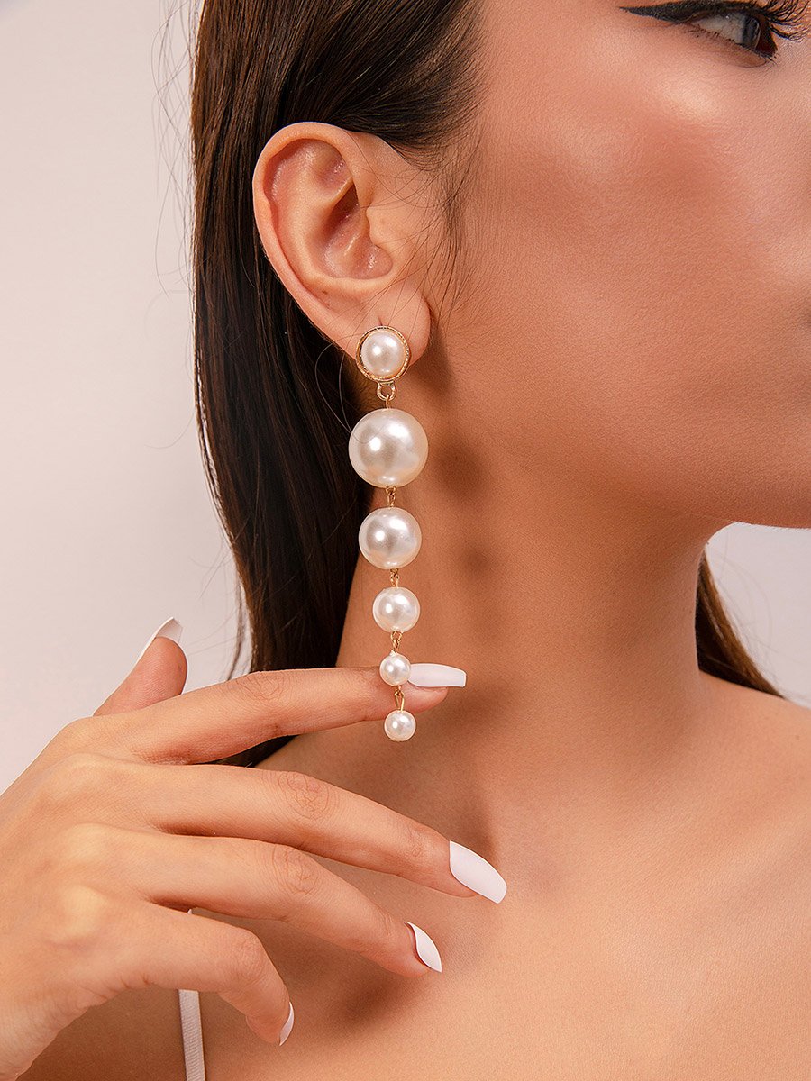 Faux Pearl Tassel Earrings