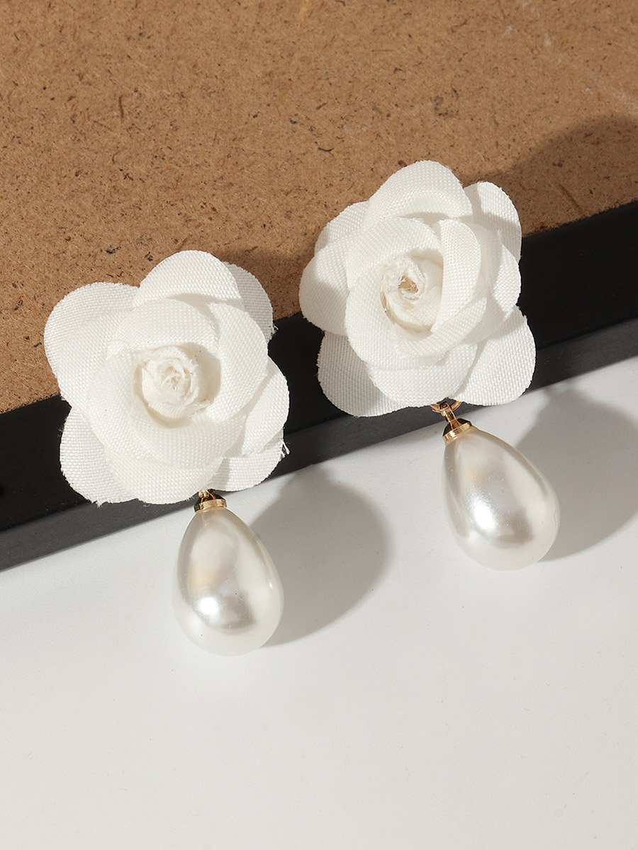 Flower Faux Pearl Drop Earrings
