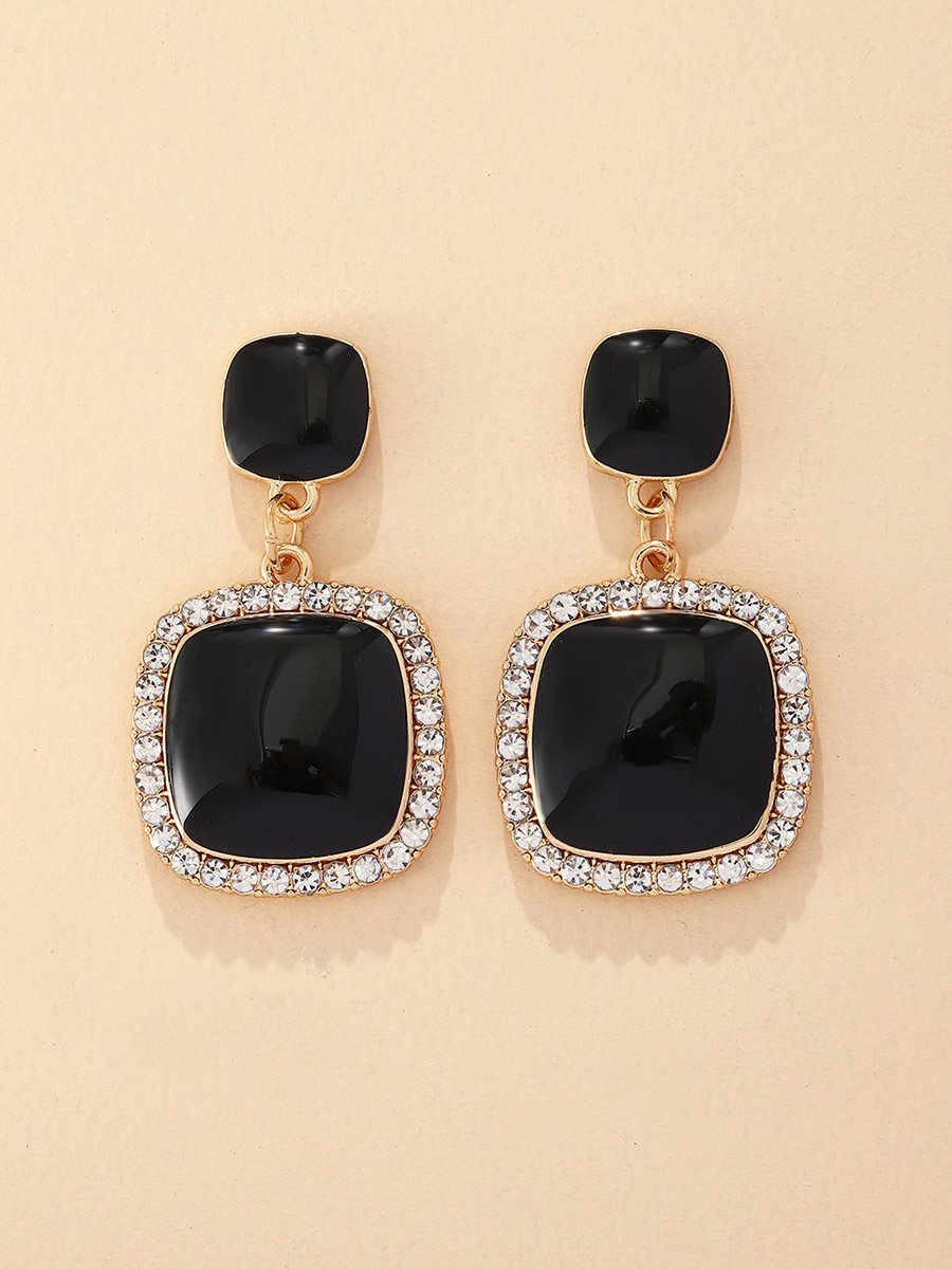 Black Rhinestone Square Drop Earrings