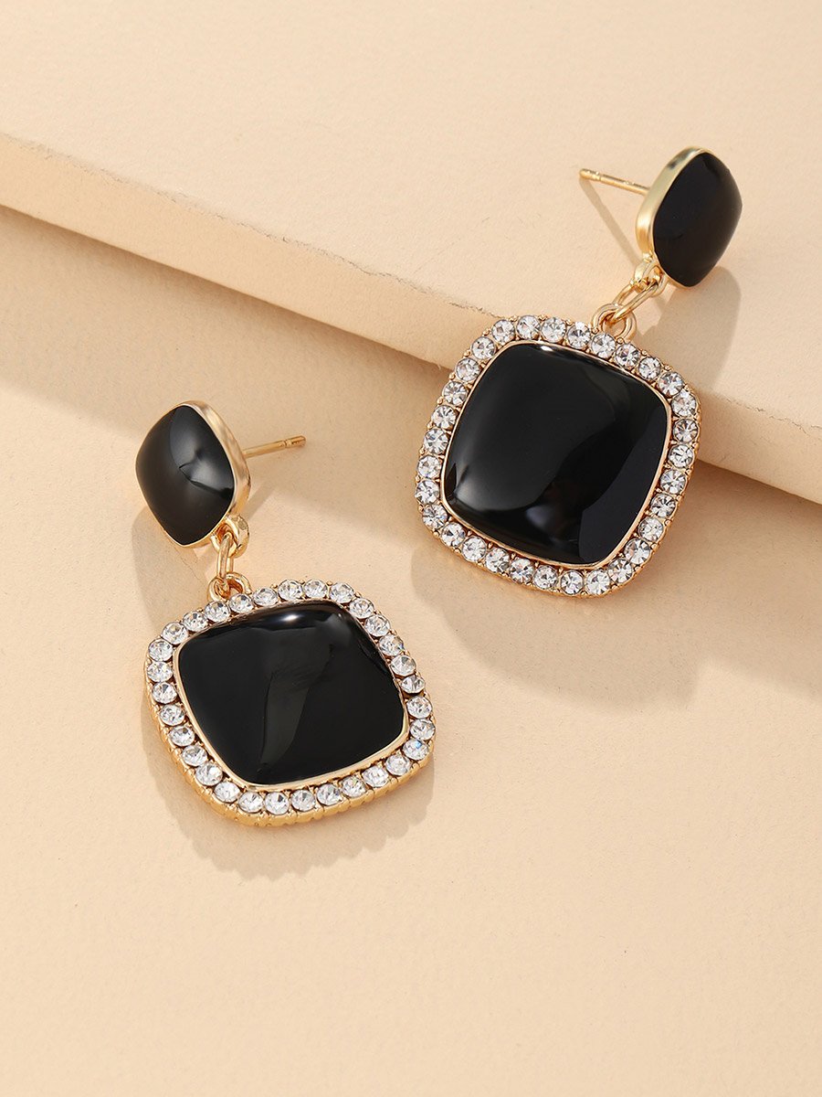 Black Rhinestone Square Drop Earrings
