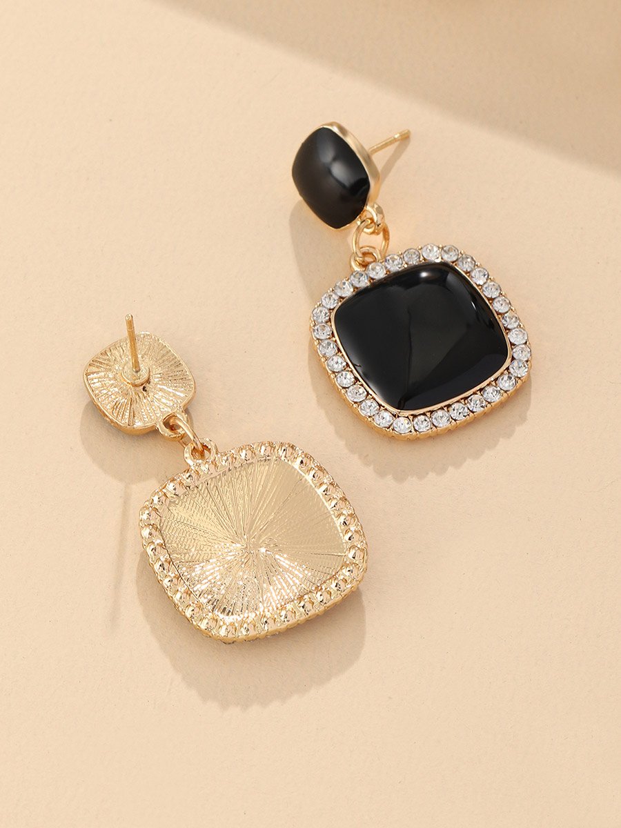 Black Rhinestone Square Drop Earrings