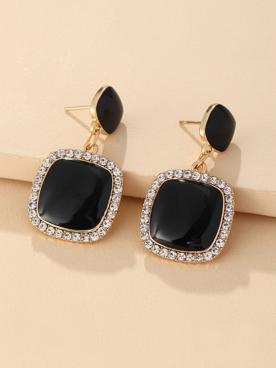 Black Rhinestone Square Drop Earrings