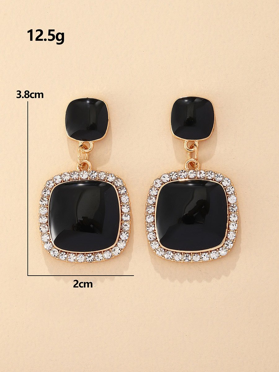Black Rhinestone Square Drop Earrings
