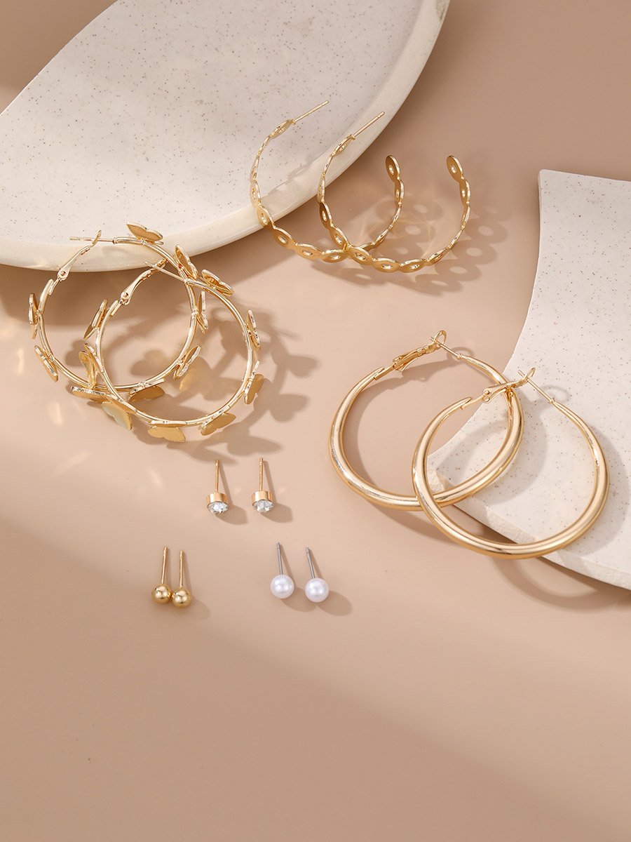 Set of 6 - Golden Hoop Earring