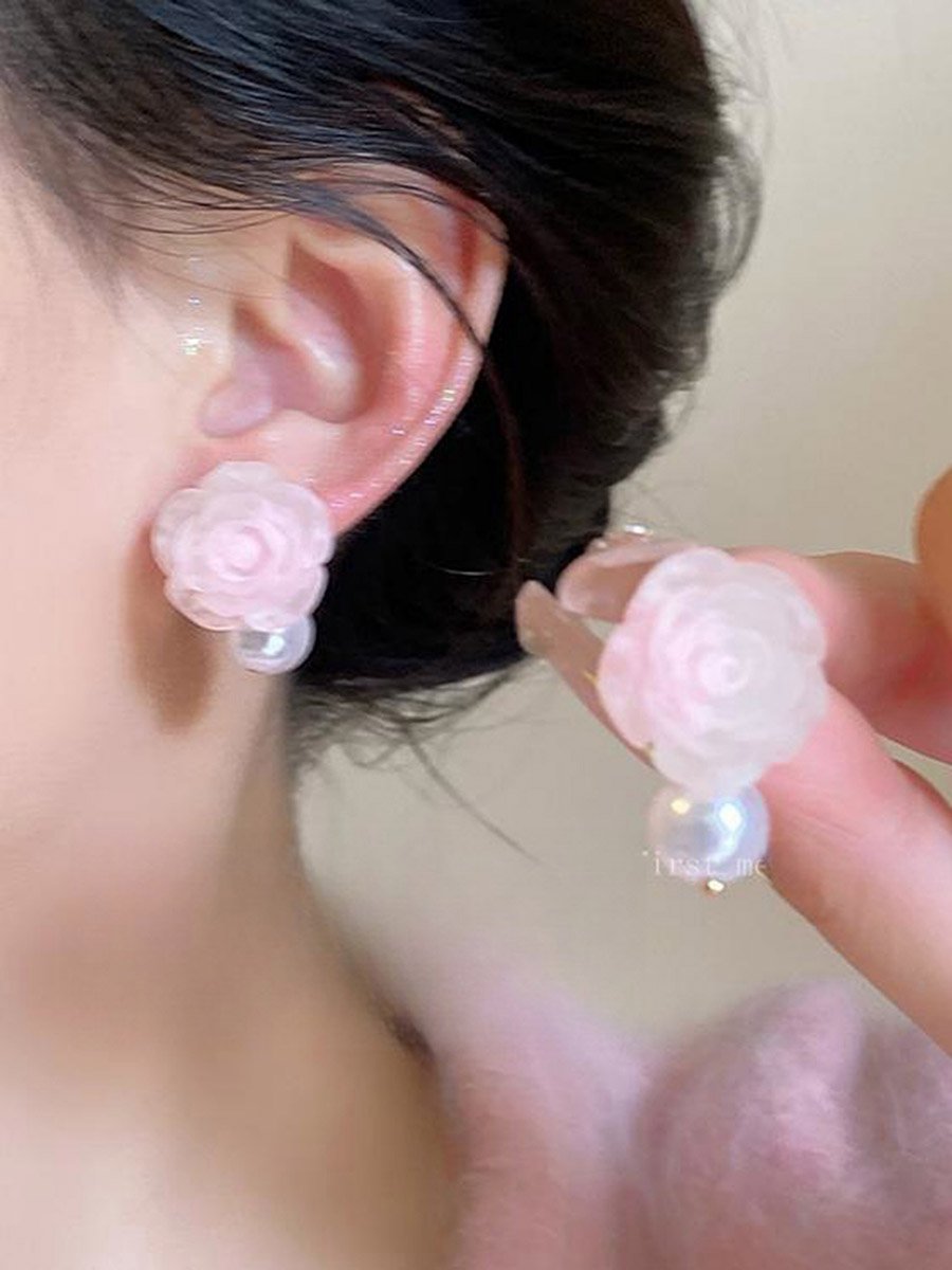 Faux Pearl Flower Earrings