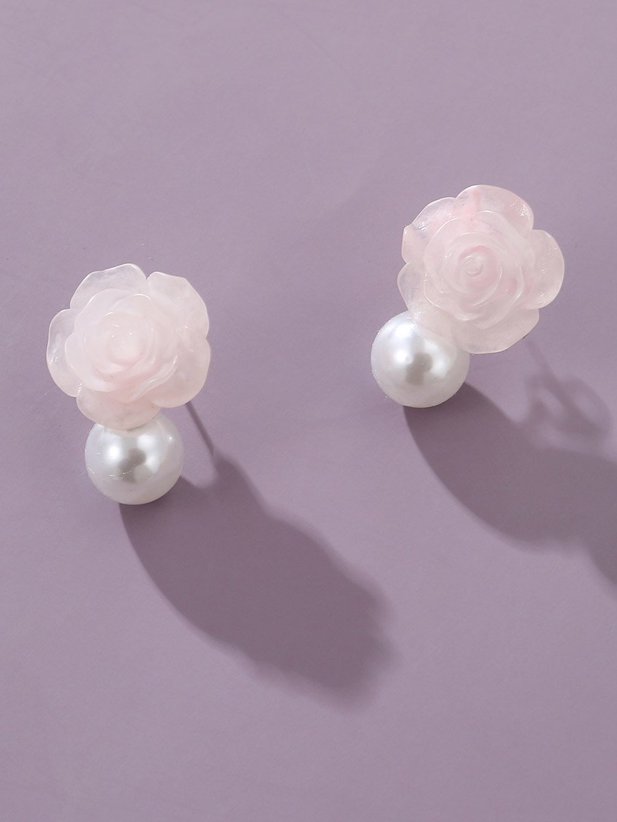Faux Pearl Flower Earrings