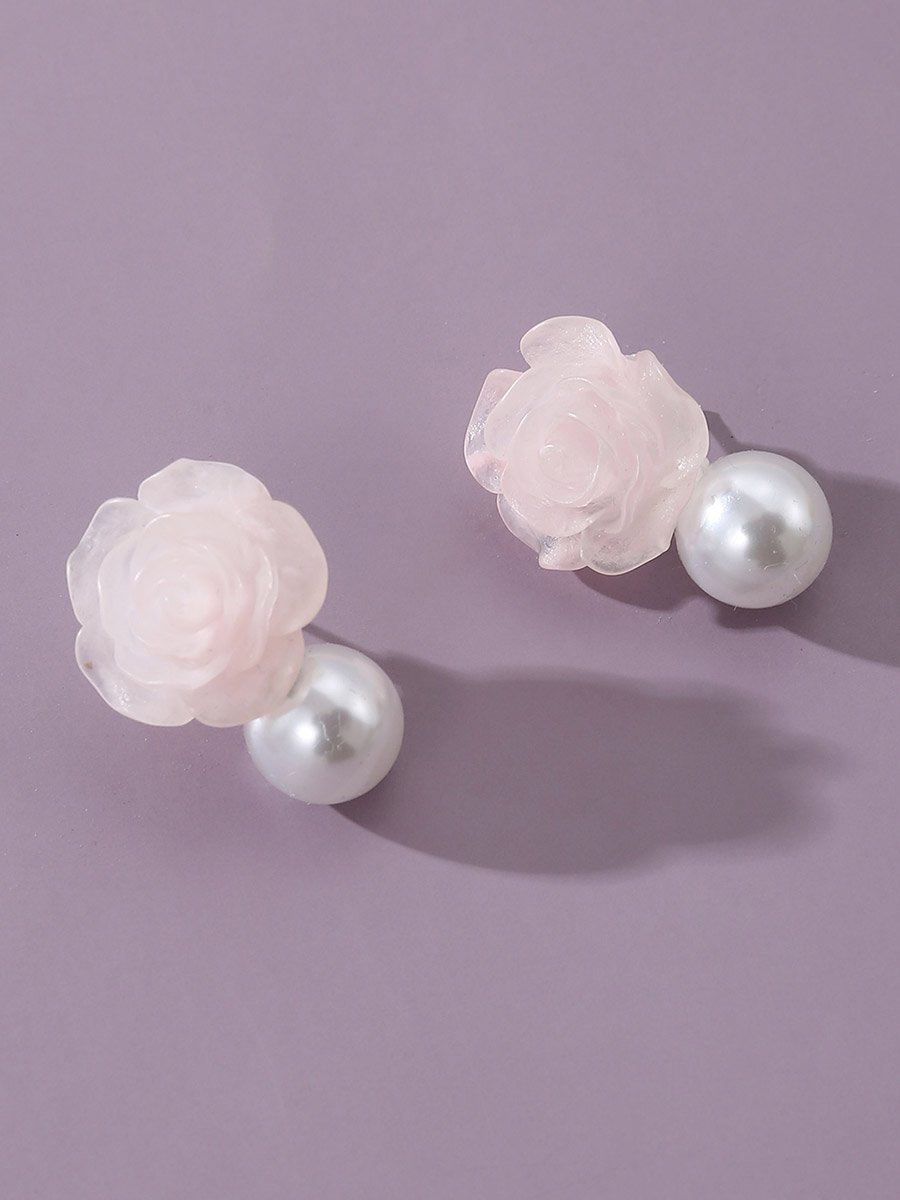 Faux Pearl Flower Earrings