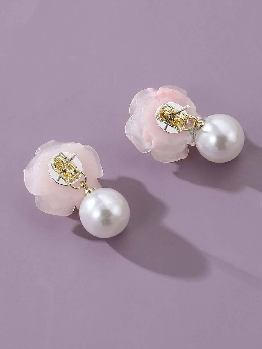 Faux Pearl Flower Earrings