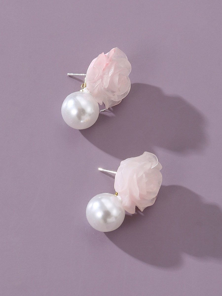 Faux Pearl Flower Earrings
