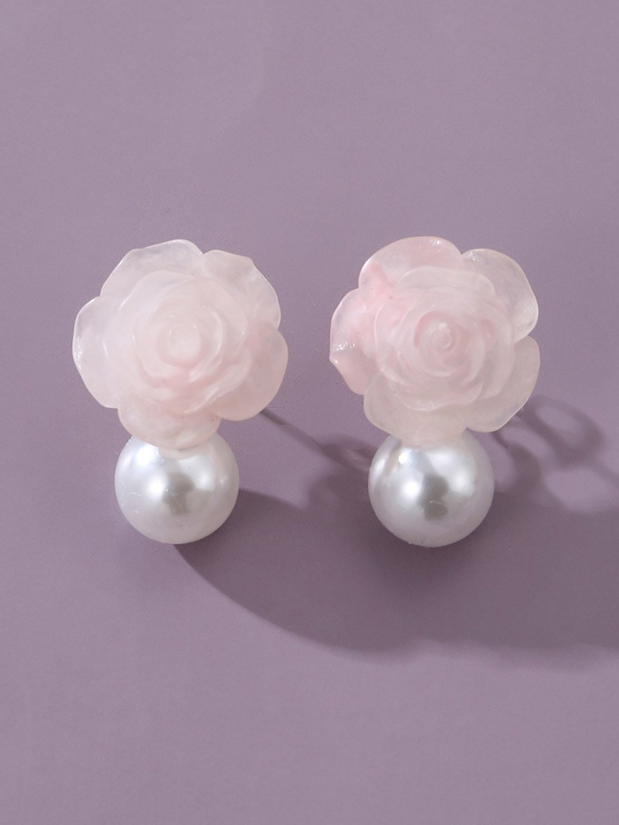 Faux Pearl Flower Earrings