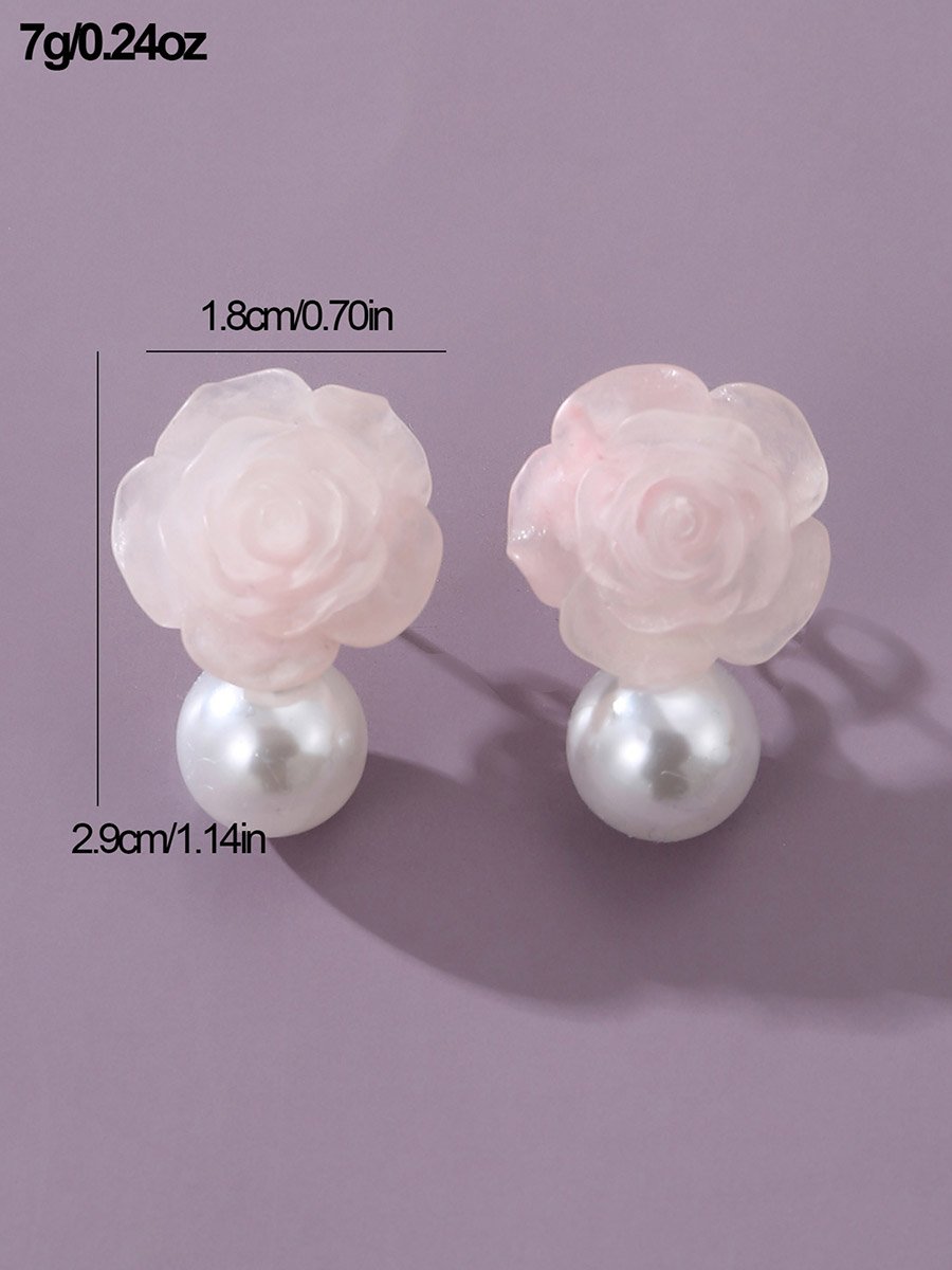 Faux Pearl Flower Earrings