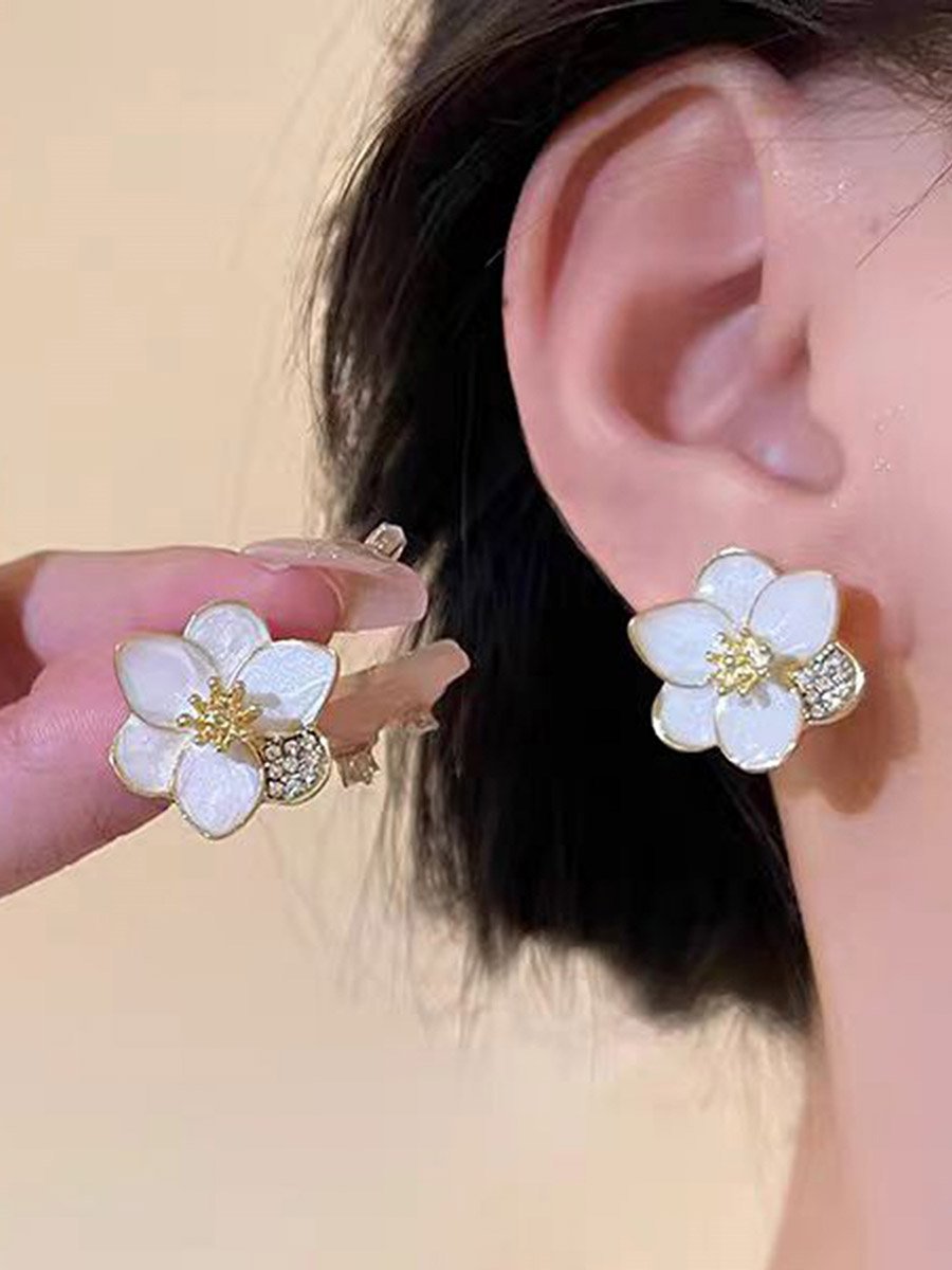 Set of 3 - Faux Pearl Flower Earrings