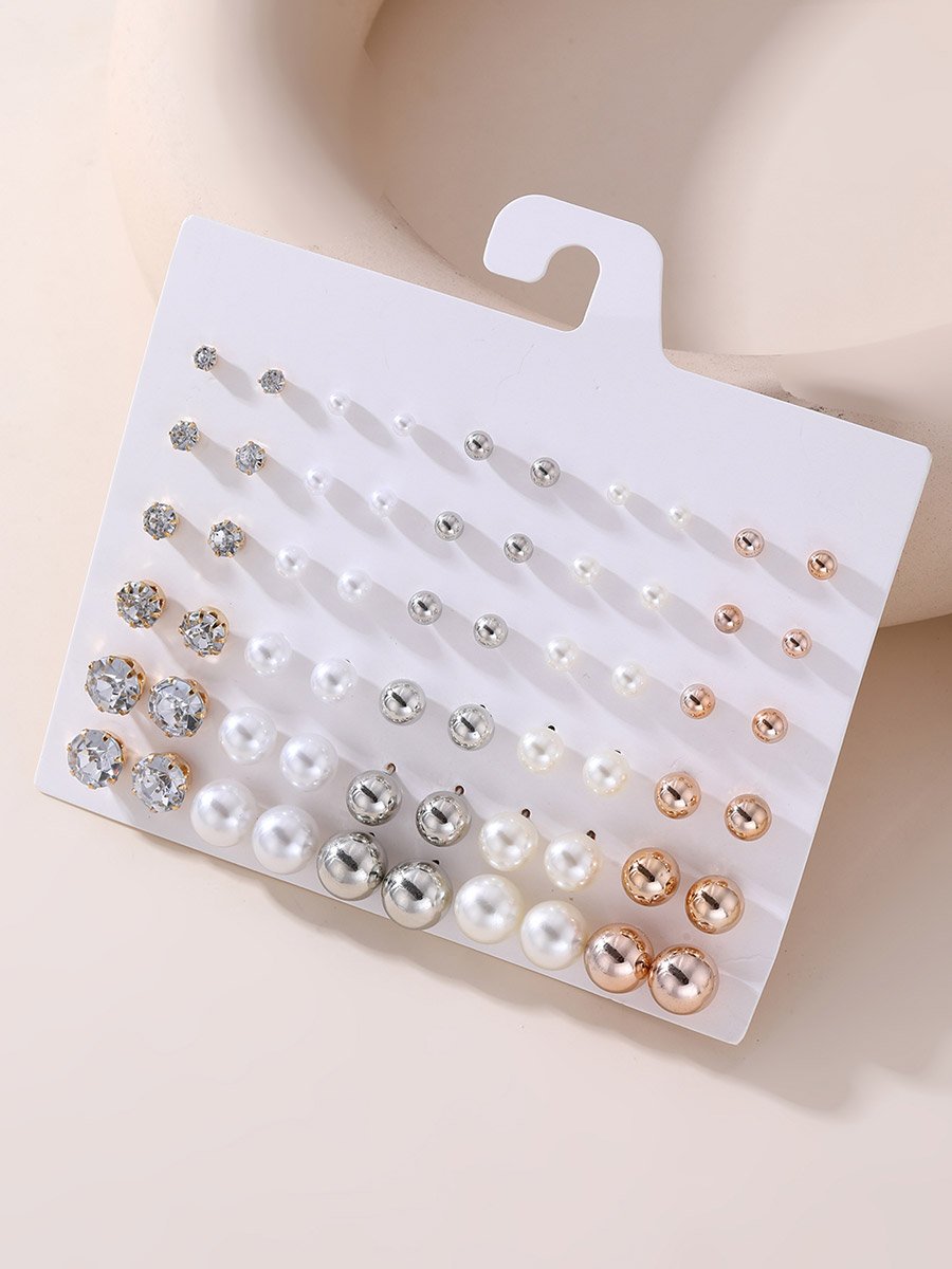 Set of 30 - Rhinestone and Faux Pearl Earrings