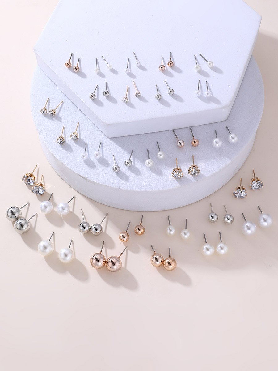 Set of 30 - Rhinestone and Faux Pearl Earrings