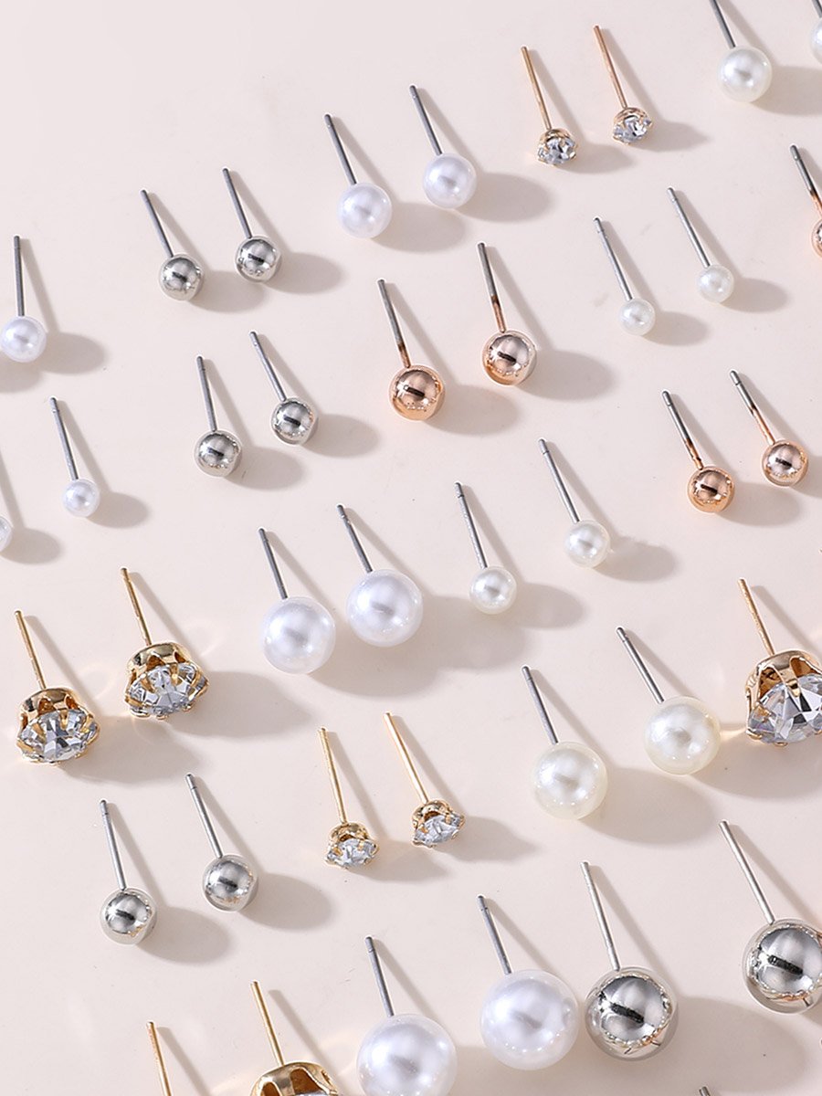 Set of 30 - Rhinestone and Faux Pearl Earrings