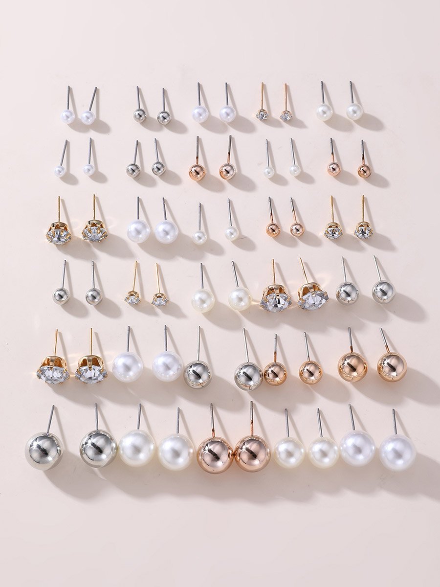 Set of 30 - Rhinestone and Faux Pearl Earrings