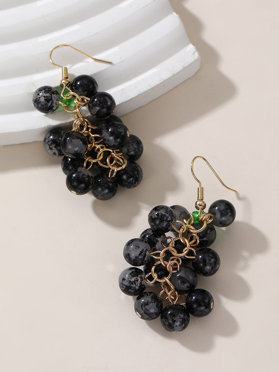Black Grape-Shaped Drop Earrings