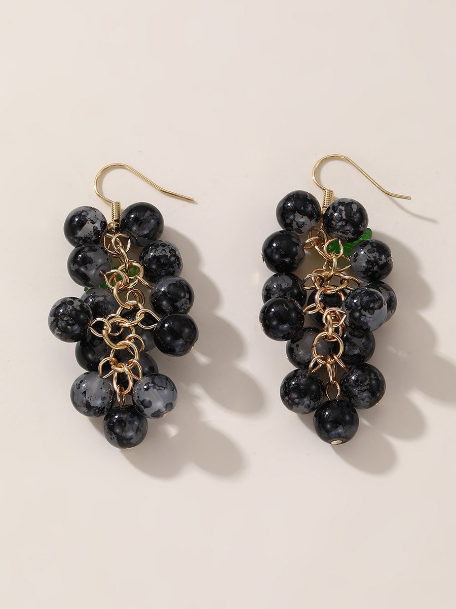 Black Grape-Shaped Drop Earrings