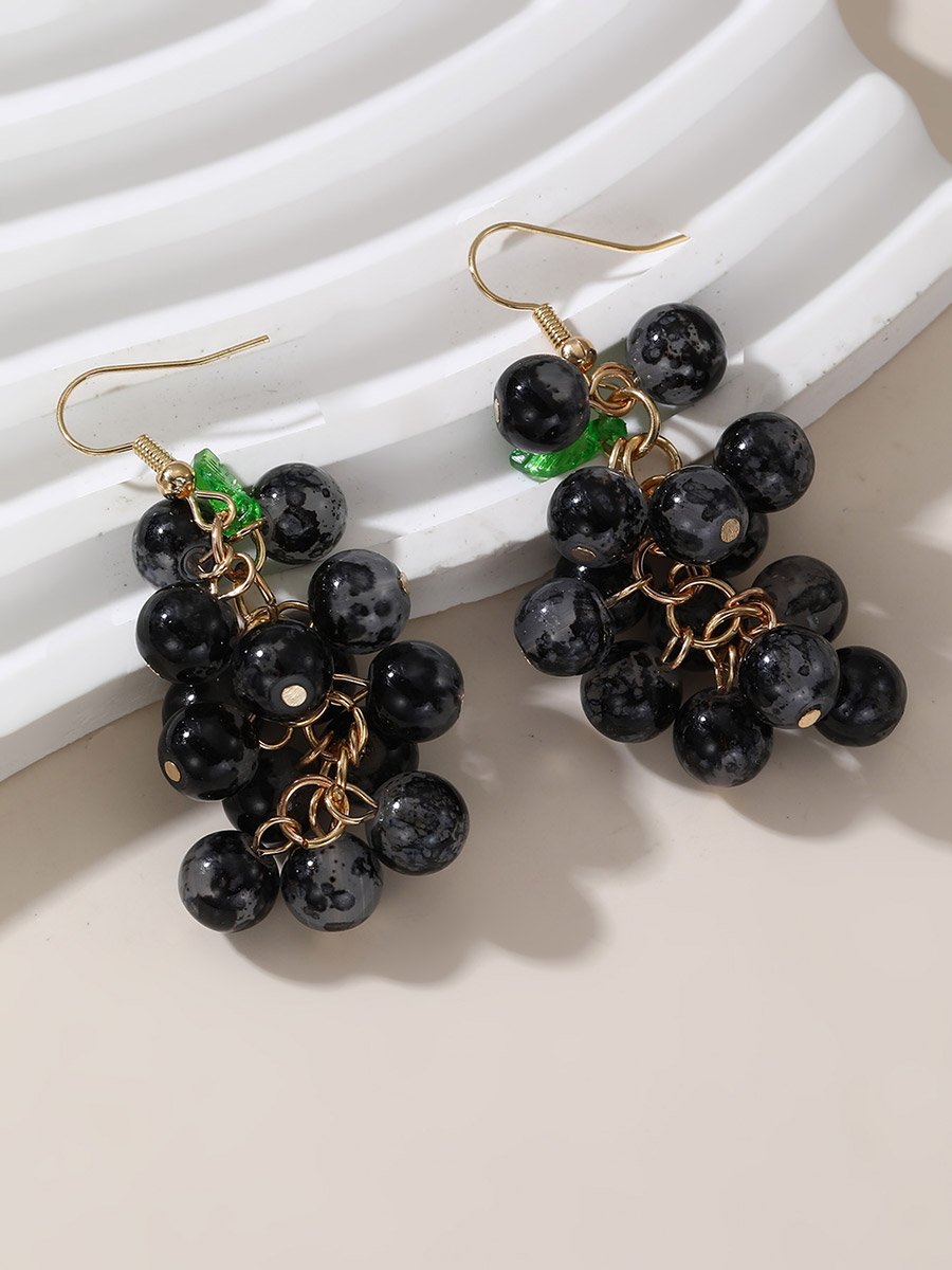 Black Grape-Shaped Drop Earrings