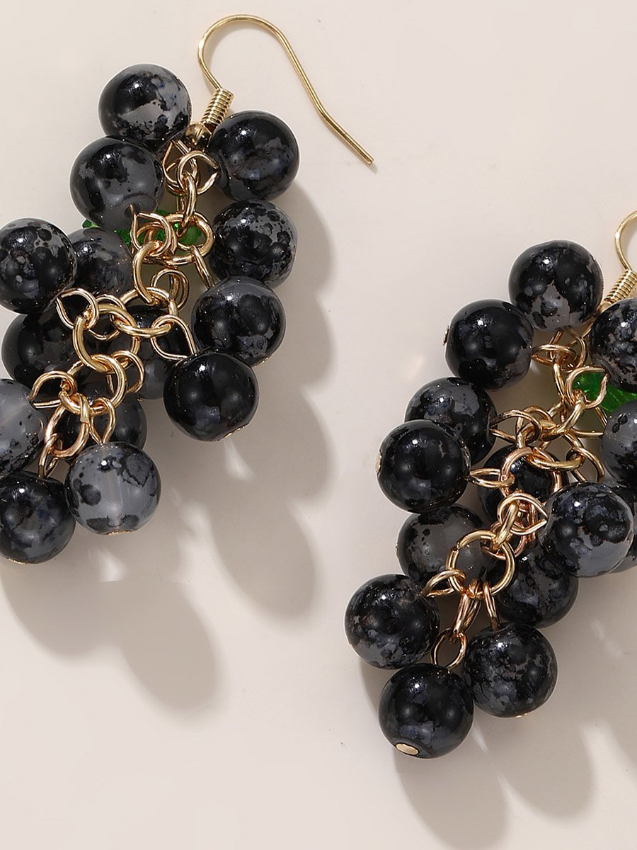 Black Grape-Shaped Drop Earrings