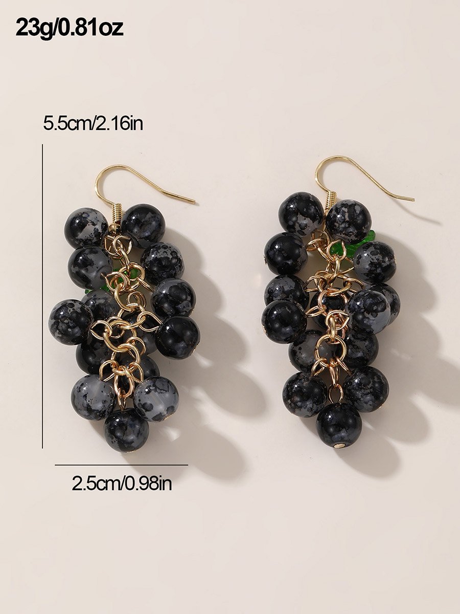 Black Grape-Shaped Drop Earrings