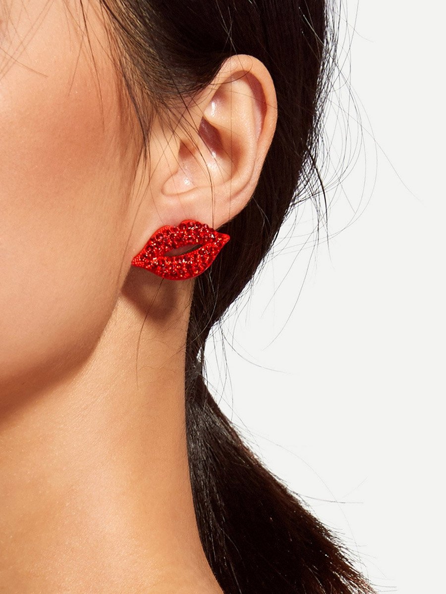 Rhinestone Lip and Lipstick Shape Earrings