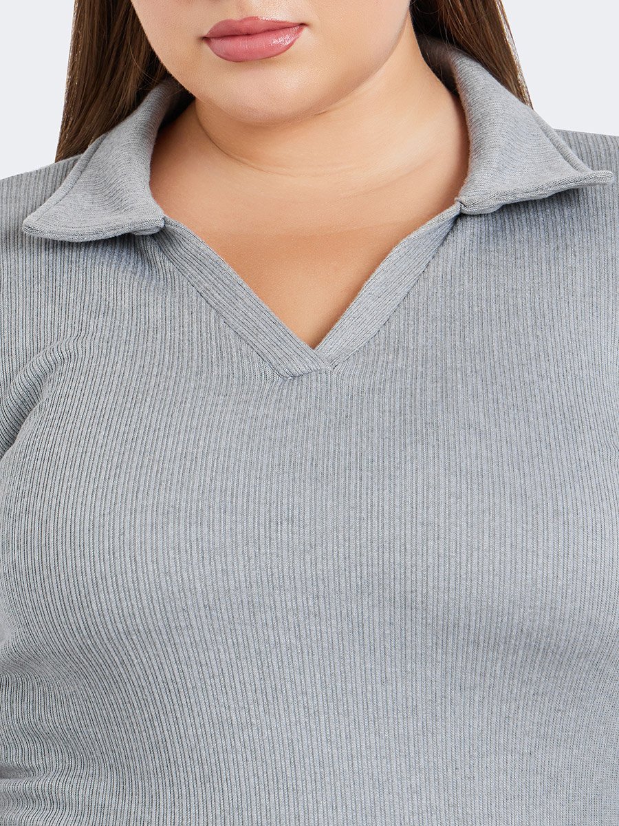 Plus Size Grey Polo Midi Sheath Dress