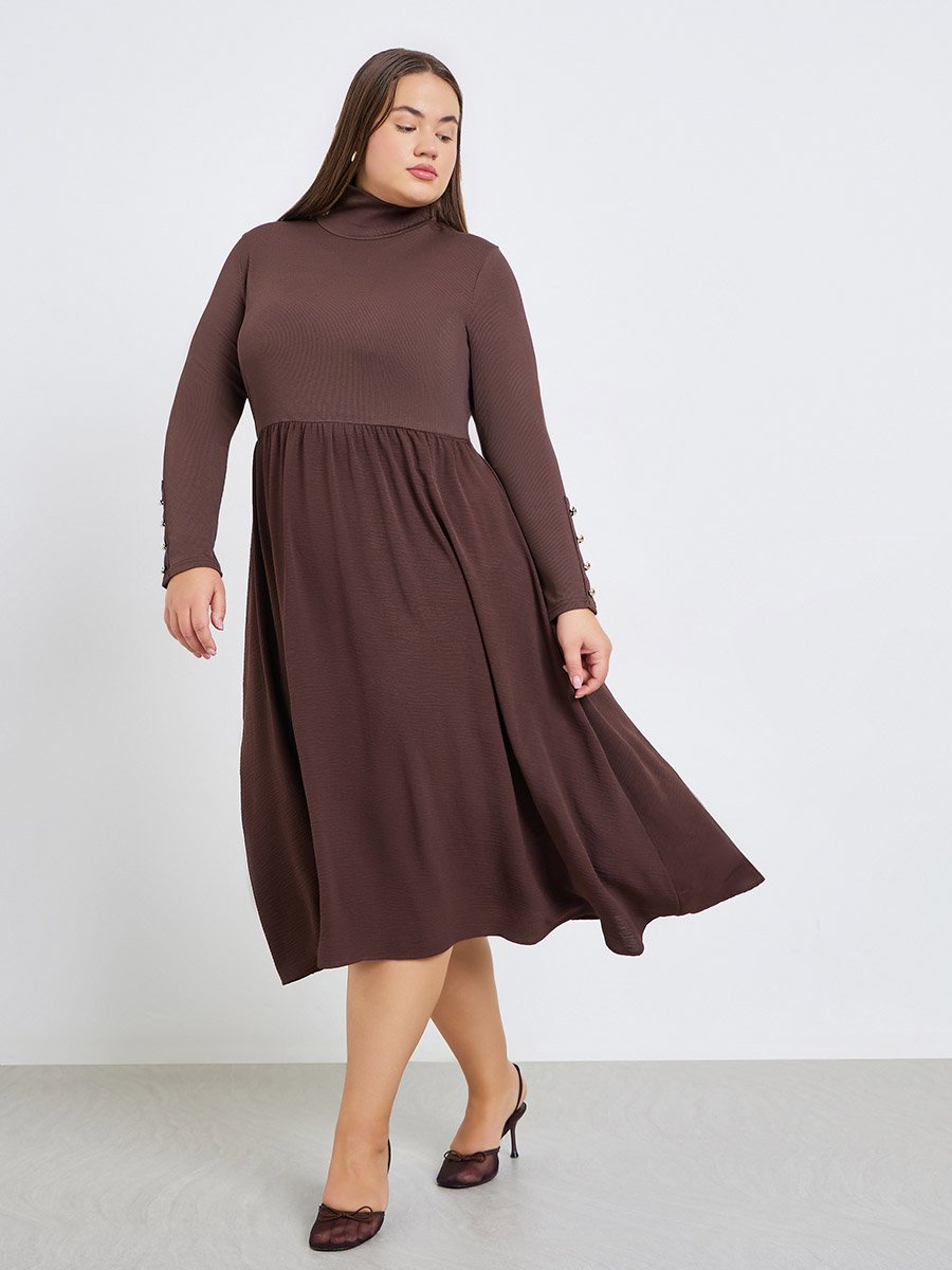 Plus Size Ribbed Long Sleeve Midi Dress